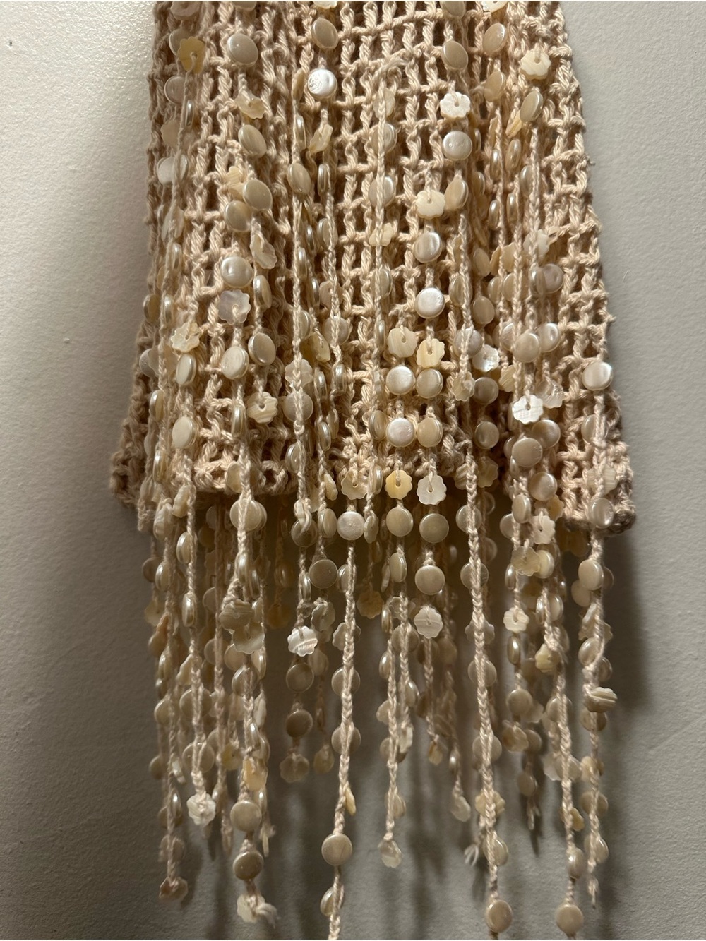 ZARA Beaded Crochet Fringe Bucket Bag Wooden Handles NWT - Picture 4 of 9
